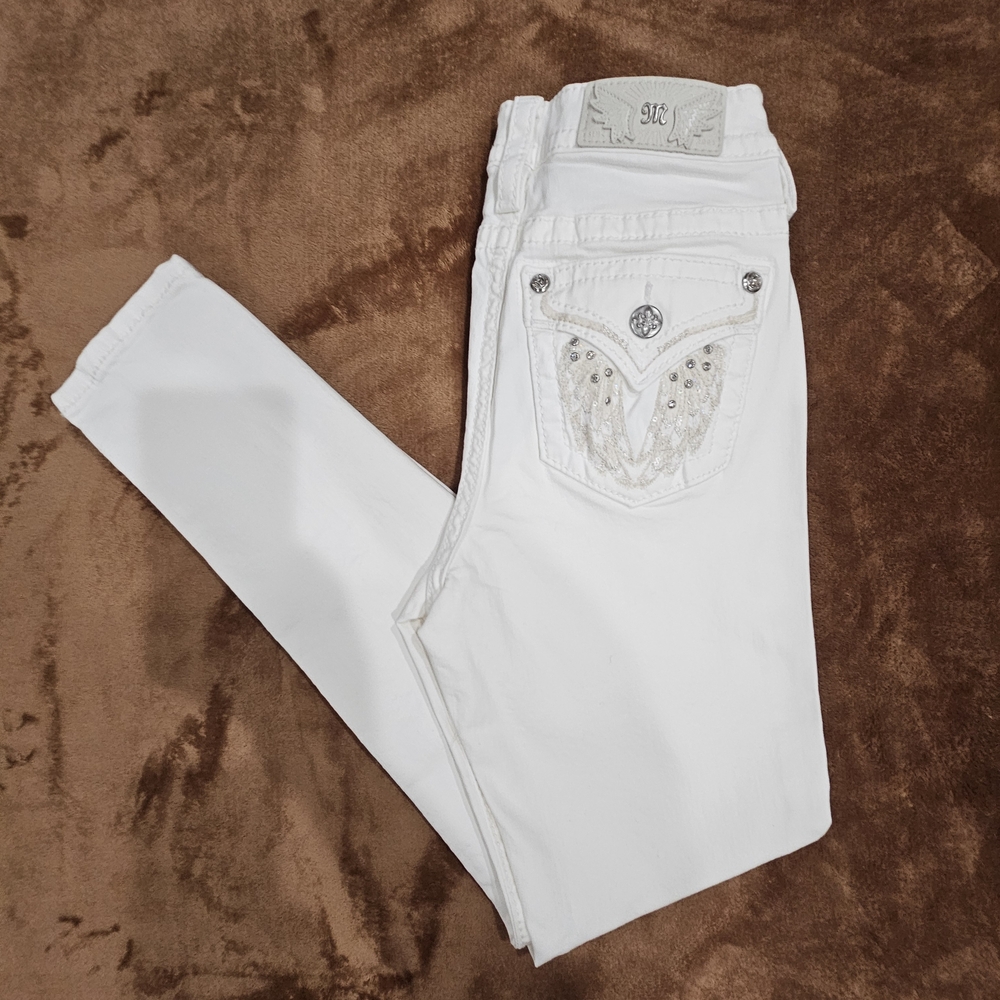 Miss Me White Skinny Jeans with Embellished Details